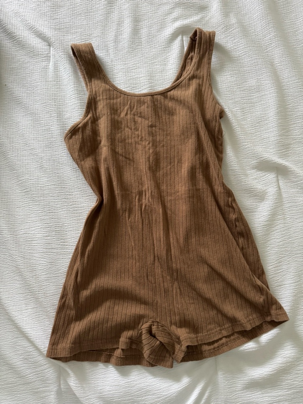 Ribbed Tank Romper Mocha Brown
